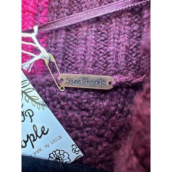 Free People Forever Oversized Cable Knit Sweater Dress Sz M/L Maroon Fuchsia - Picture 10 of 11